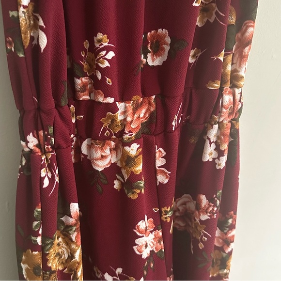 Altar’d State Burgundy/Maroon Floral Print On or Off the Shoulder Jumpsuit - Picture 8 of 15